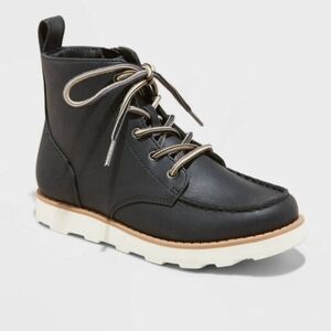 Cat & Jack Black Bosley Lace-Up Boots Zipper & Laces Black & Tan Work size 13